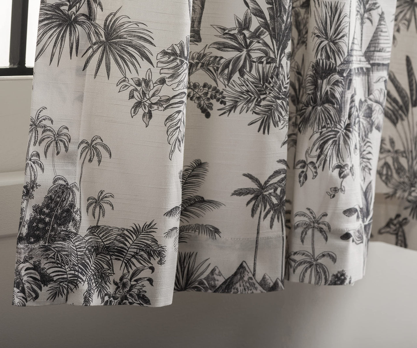 Maison d' Hermine Curtains for Living Room 100% Cotton 96 inch Length One Panel Light Filtering Toile Curtains for Bedroom Windows with Rod and Loop Pockets Drapes (Savana Jouy Black, 50" W x 96" L)