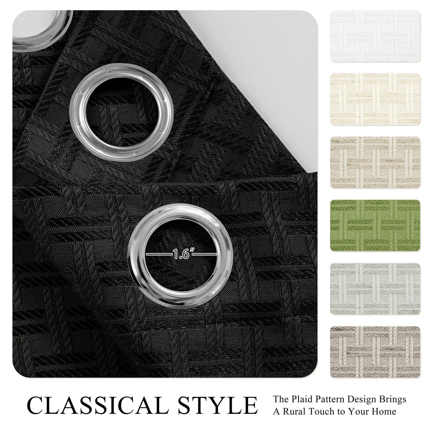 ChrisDowa Semi Sheer Linen Black Curtains 84 Inches Long 2 Panels for Living Room Dining Room Plaid Patterned Light Filtering Voile Grommet Window Treatments Drapes Privacy Assured,52X84