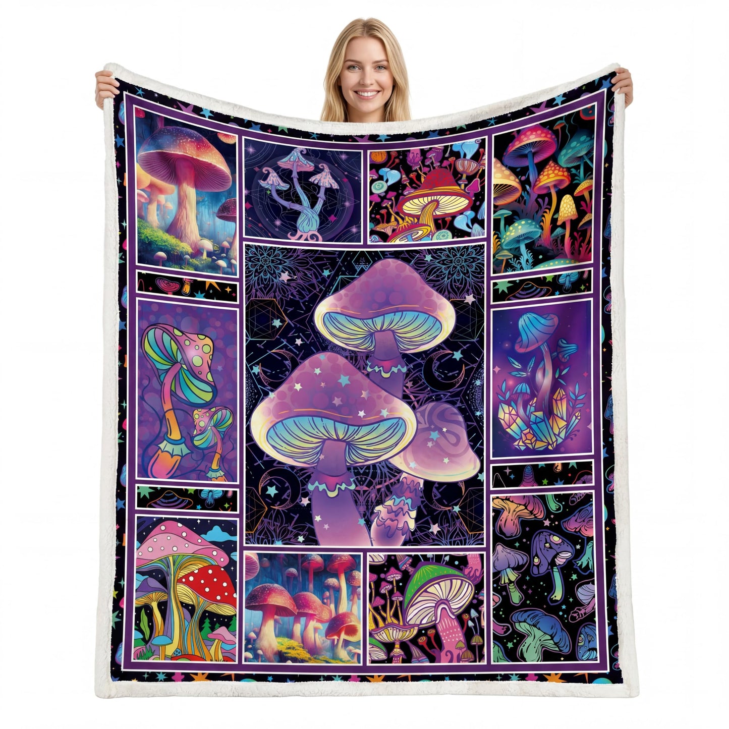 Mushroom Blanket Gifts for Women Fleece Sherpa Throw Blanket Decor 50"x60"