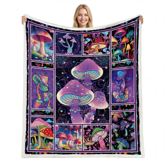 Mushroom Blanket Gifts for Women Fleece Sherpa Throw Blanket Decor 50"x60"