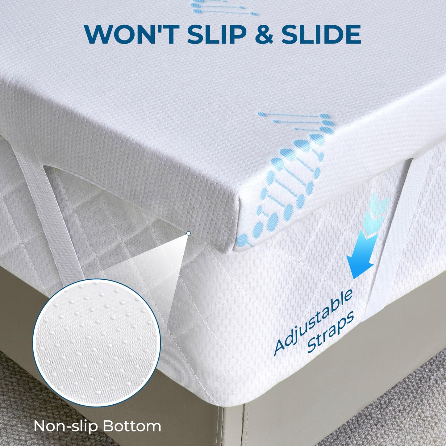 BDEUS 3 Inch Twin Memory Foam Mattress Topper with Collagen-Rich Cover, Soft Mattress Pad for Skin-Hydrating & Back Pain Relief, CertiPUR-US Certified