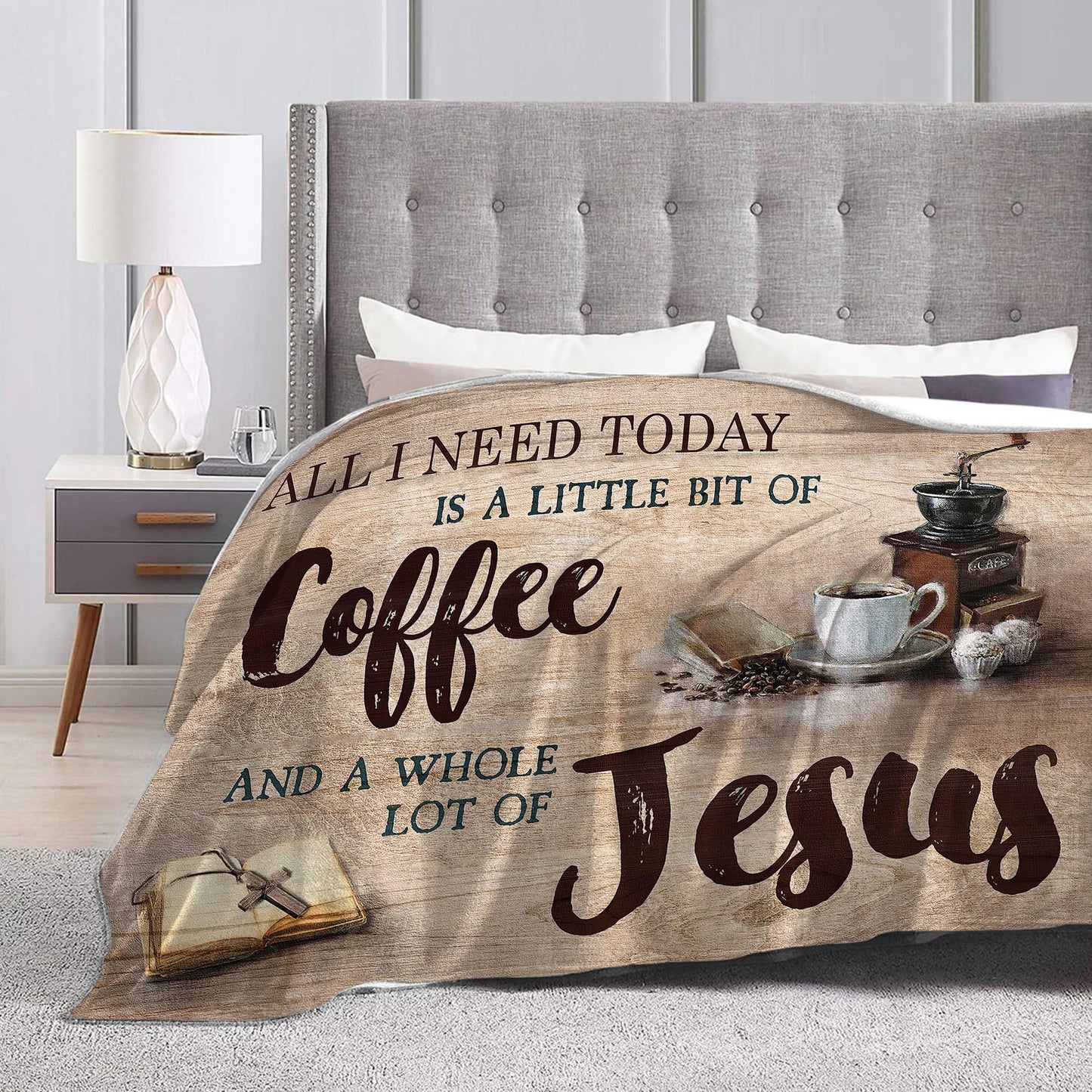 Christian Jesus Coffee Throw Blanket - Soft Warm Cozy Fleece for Women, Men, Kids & Adults - 50"x40"