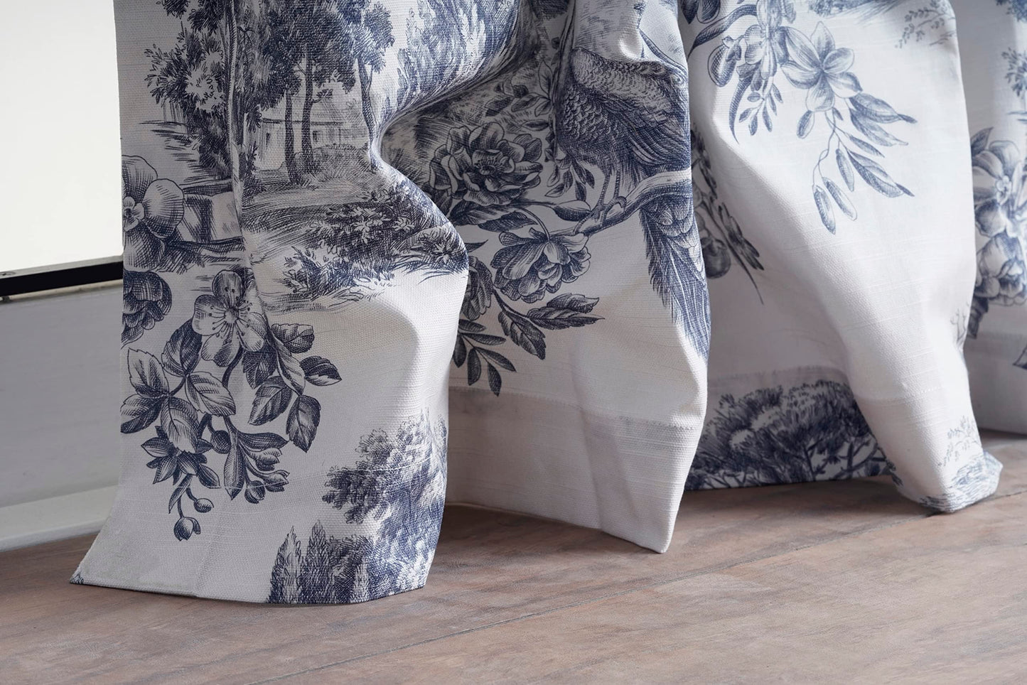 Maison d' Hermine Curtains for Living Room 100% Cotton 96 inch Length One Panel Light Filtering Toile Curtains for Bedroom Windows with Rod and Loop Pockets Drapes (Trianon Blue, 50" W x 96" L)