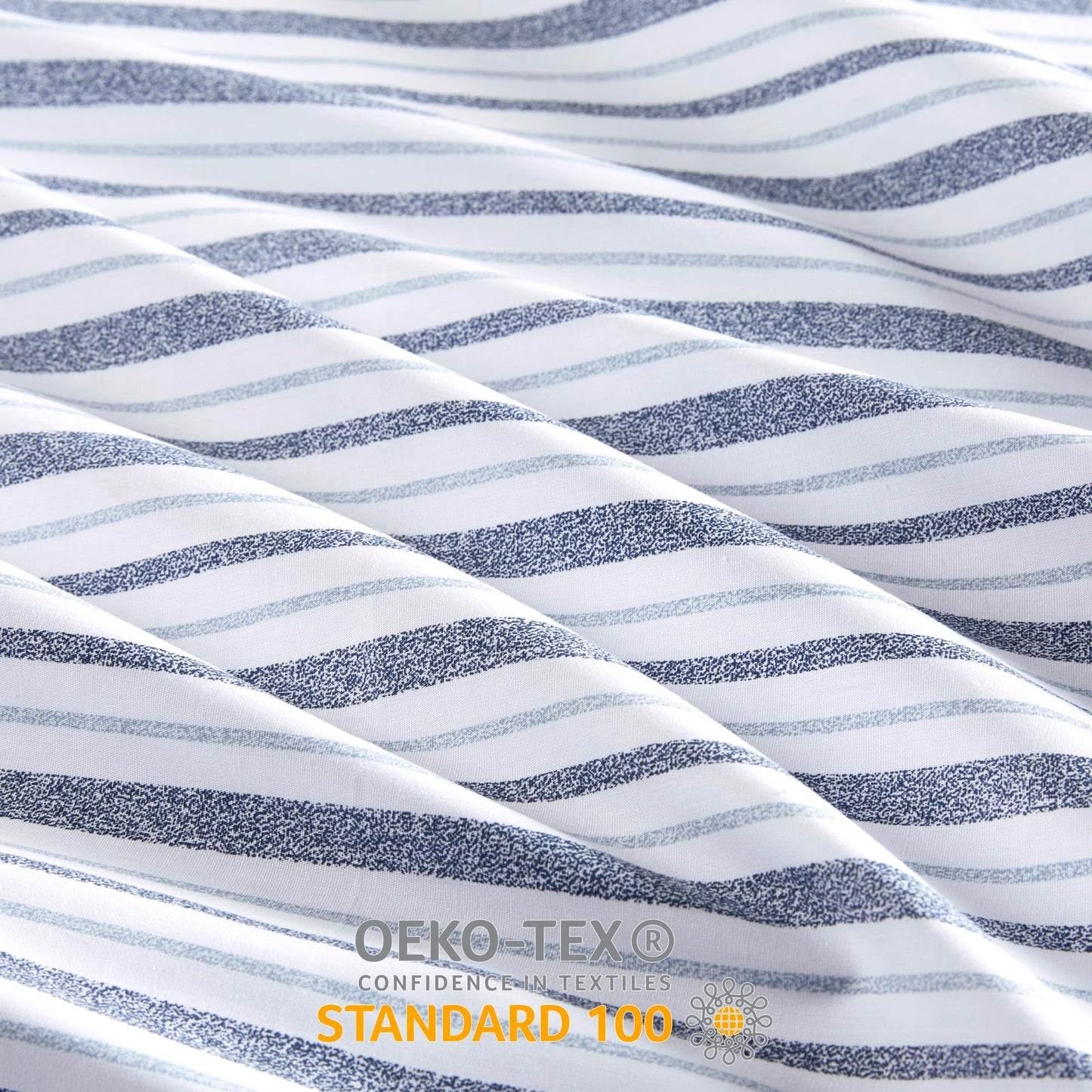 Madison Park 100% Cotton Sheets, Breathable & Soft Cotton Bed Sheets, Printed Design, Elastic Pocket Cotton Sheet Set Fits Up to 14" Mattress, All Season, Full Blue Stripes 4 Piece