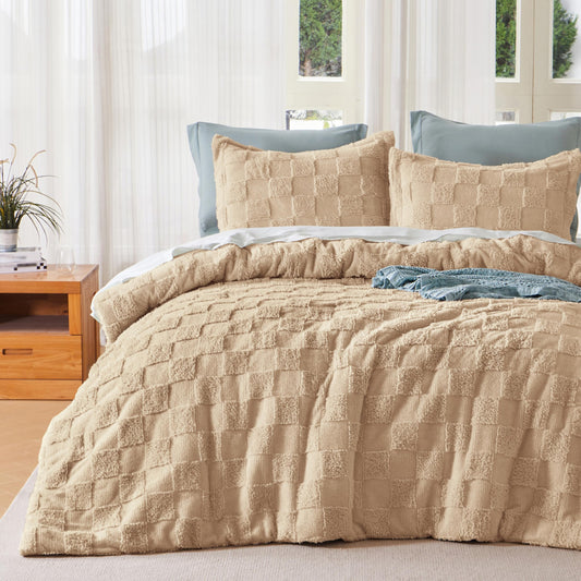 Joiedomi King Size Comforter Set, 3 Pieces Brown Boho King Bedding Set with 1 Plaid Geometric Comforter and 2 Pillow Shams, Checkered Bed in a Bag for All Seasons