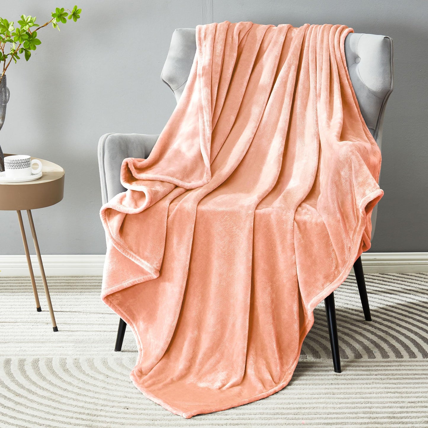 DREAMNINE Super Soft Fuzzy Fleece Throw Blanket for Couch Sofa 50" x 60", Decorative Solid Lightweight Velvet Blanket for Chair, Cozy Accent Shaggy Micro Plush Flannel Blankets for Bedroom Dorm, Peach