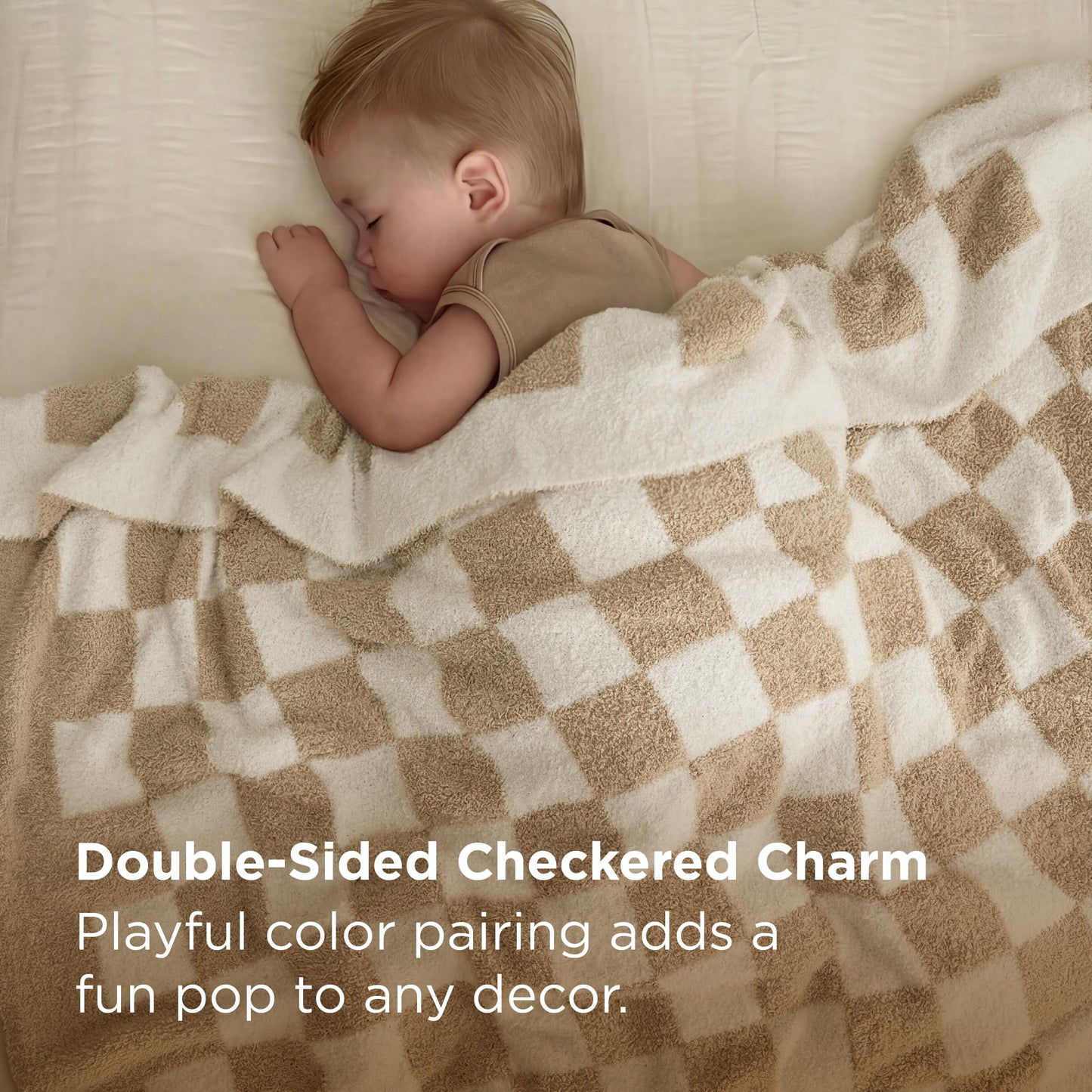 Bedsure Beige Throw Blanket for Couch, Cozy Soft Checkered Blanket, Lightweight Warm Knit Fluffy Throw Blankets for Bed Sofa, Camping, Picnic, Travel, Gifts for Women Men, 50x60 Inches