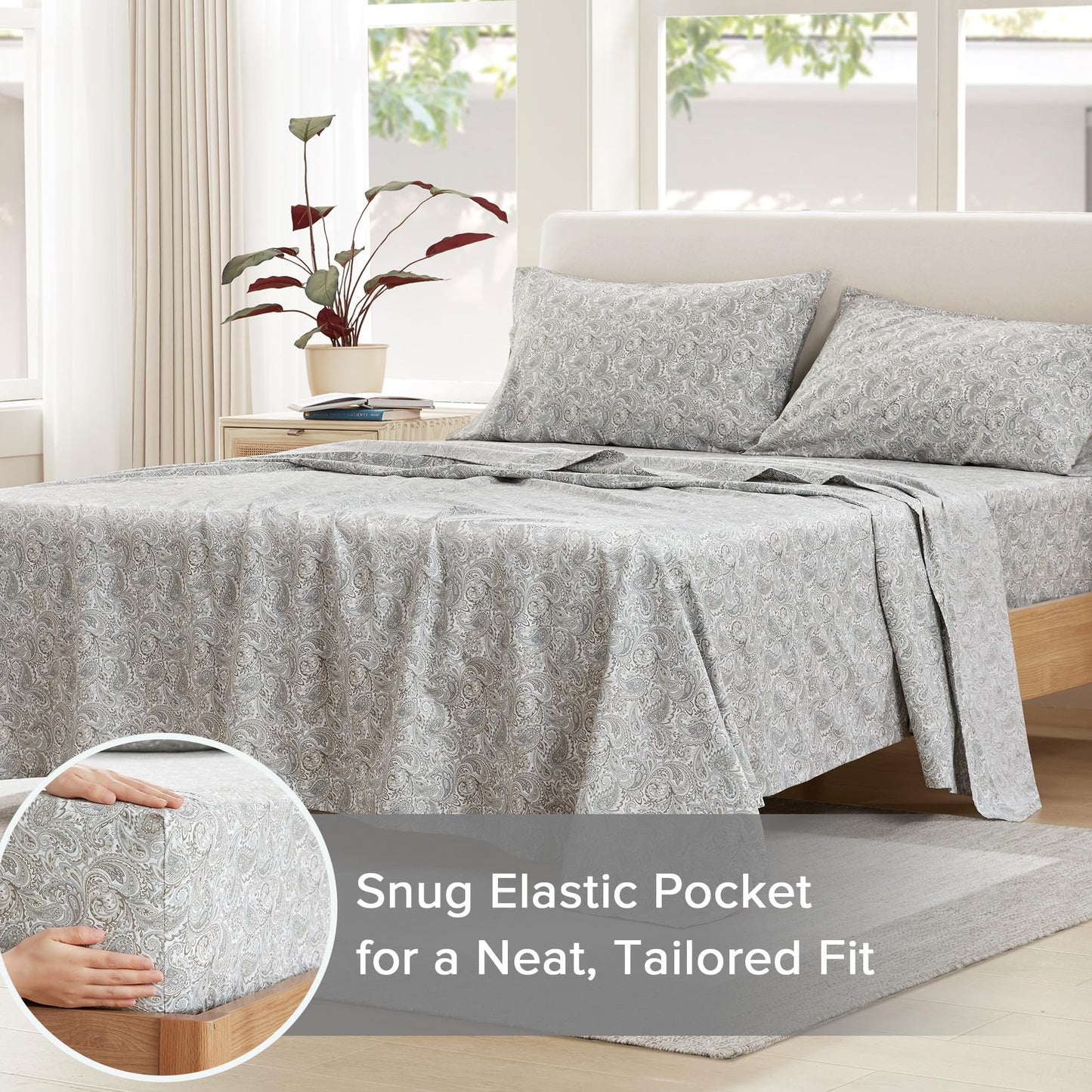 Comfort Spaces 100% Cotton Sheets Queen, Breathable, Naturally Cool Cotton Sheets, Soft Cotton Bed Sheets with 14" Elastic Pocket Fits up to 16" Mattress, All Seasons Sheet Set, Paisley Multi 4 Piece
