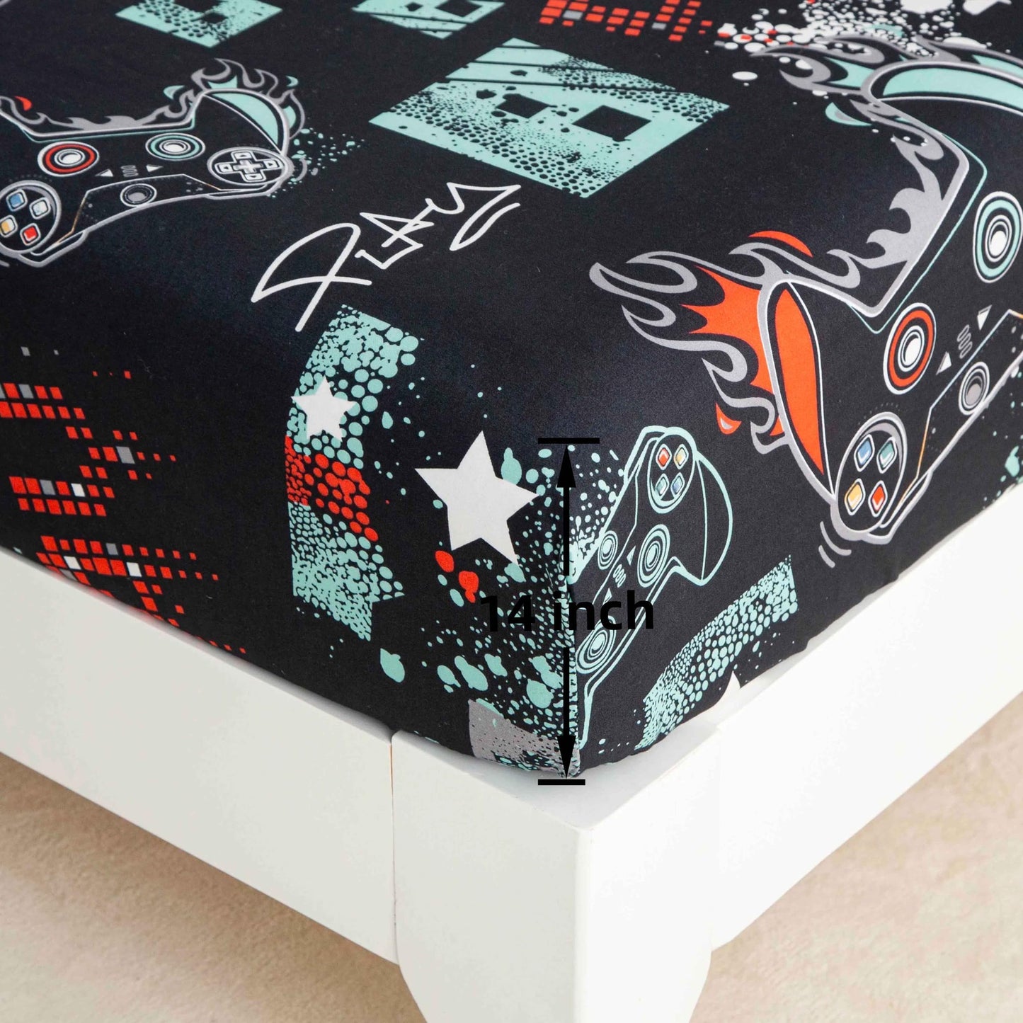 SDY 4 Pieces Gaming Bed Sheet Full,Super Cute Soft Game Console Bedding Sheet Sets for Boys, Girls, Kids and Toddler, Bed in A Bag with 1 Fitted Sheet+ 1 Top Flat Sheet + 2 Pillowcases