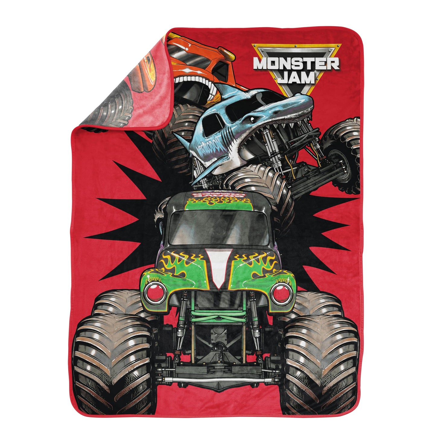 Jay Franco Kids Plush Throw Blanket – Soft & Cozy Fleece Throw for Bedroom & Couch Décor, Official Licensed Product, Red - Monster Jam, 46x60 - Throw Blanket