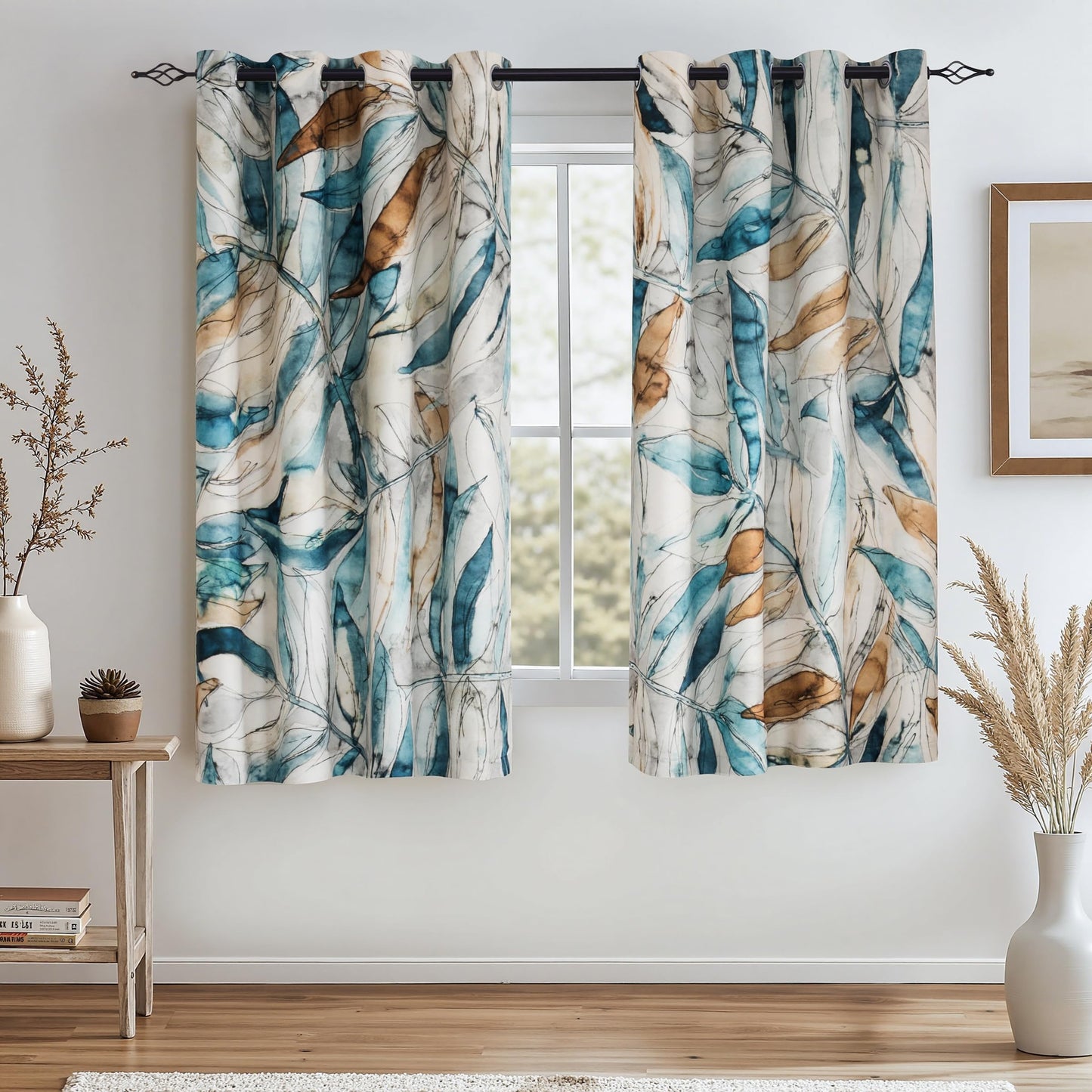 SUBRTEX Blackout Curtains 52Wx63L, Room Darkening Floral Curtains, Thermal Insulated 2 Panels Window Drapes, Boho Farmhouse Curtains for Living Room Bedroom Window Treatments, Blue