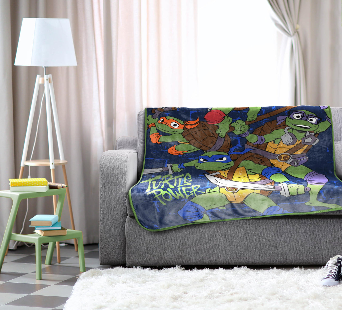 Jay Franco Kids Plush Throw Blanket – Soft & Cozy Fleece Throw for Bedroom & Couch Décor, Official Licensed Product, Blue - Teenage Mutant Ninja Turtles, 46x60 - Throw Blanket