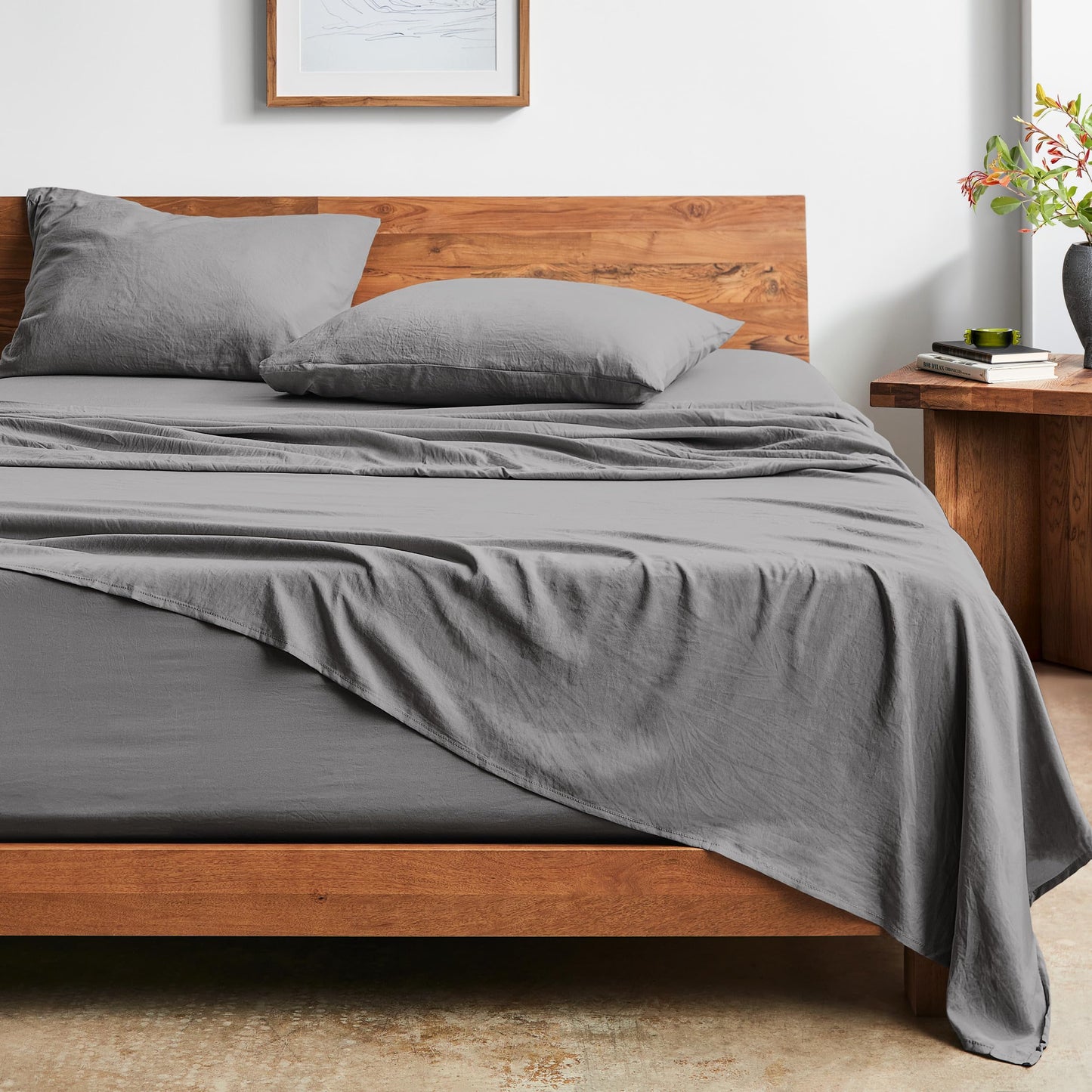 Bare Home Queen Sheet Set - Luxury 1800 Ultra-Soft Stonewashed Microfiber - Brushed - Deep Pockets - Easy Fit - Breathable Bedding - Sheet Sets & Pillowcases (Queen, Frost Grey)