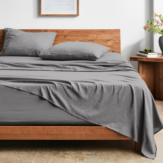 Bare Home Queen Sheet Set - Luxury 1800 Ultra-Soft Stonewashed Microfiber - Brushed - Deep Pockets - Easy Fit - Breathable Bedding - Sheet Sets & Pillowcases (Queen, Frost Grey)