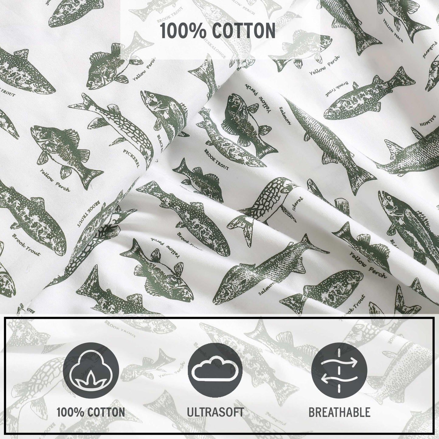 Eddie Bauer - Sheet Set, Cotton Percale Bedding with Matching Pillowcase, Crisp & Breathable, 200-Thread Count, Classic Comfort Essentials (Wes Fish Green, Twin)