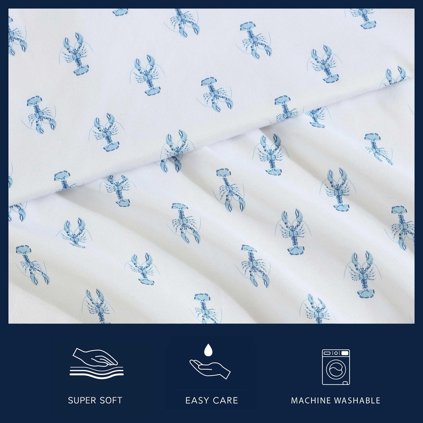 Nautica - Sheet Set, Breathable & Cooling Microfiber Bedding with Matching Pillowcase, Deep Pocket, Fully Elasticized (Nantucket Lobster Ocean Breeze Blue, Twin XL)