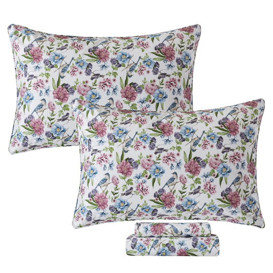 FADFAY Rose Bird Sheets Set King 100% Percale Cotton Vintage Pink and Blue Floral Bedding 4-Piece French Country Cottagecore Flower Bed Sheets, Deep Pocket, Breathable & Soft Shabby Floral Sheets Set