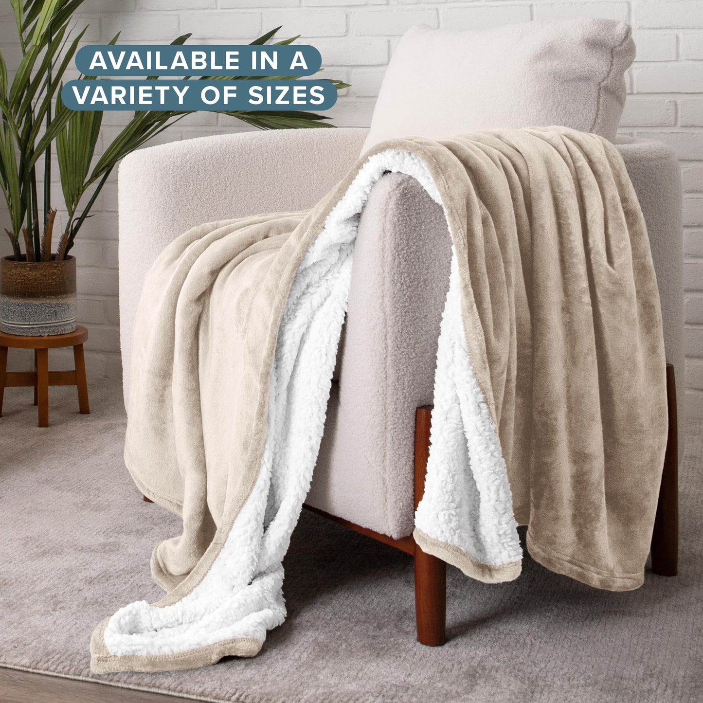 Bare Home Sherpa Fleece Blanket - Twin/Twin Extra Long - Blanket for Bed, Sofa, and Couch - Warm & Lightweight - Fluffy & Soft - Reversible (Twin/Twin XL, Oyster)