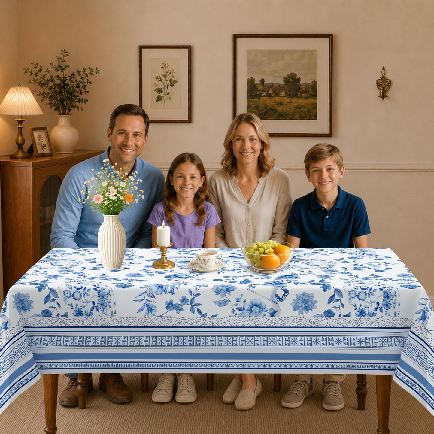 Viyeneyo Rectangle Tablecloth 60x102 Inch, French Blue Vase Table Cloth
