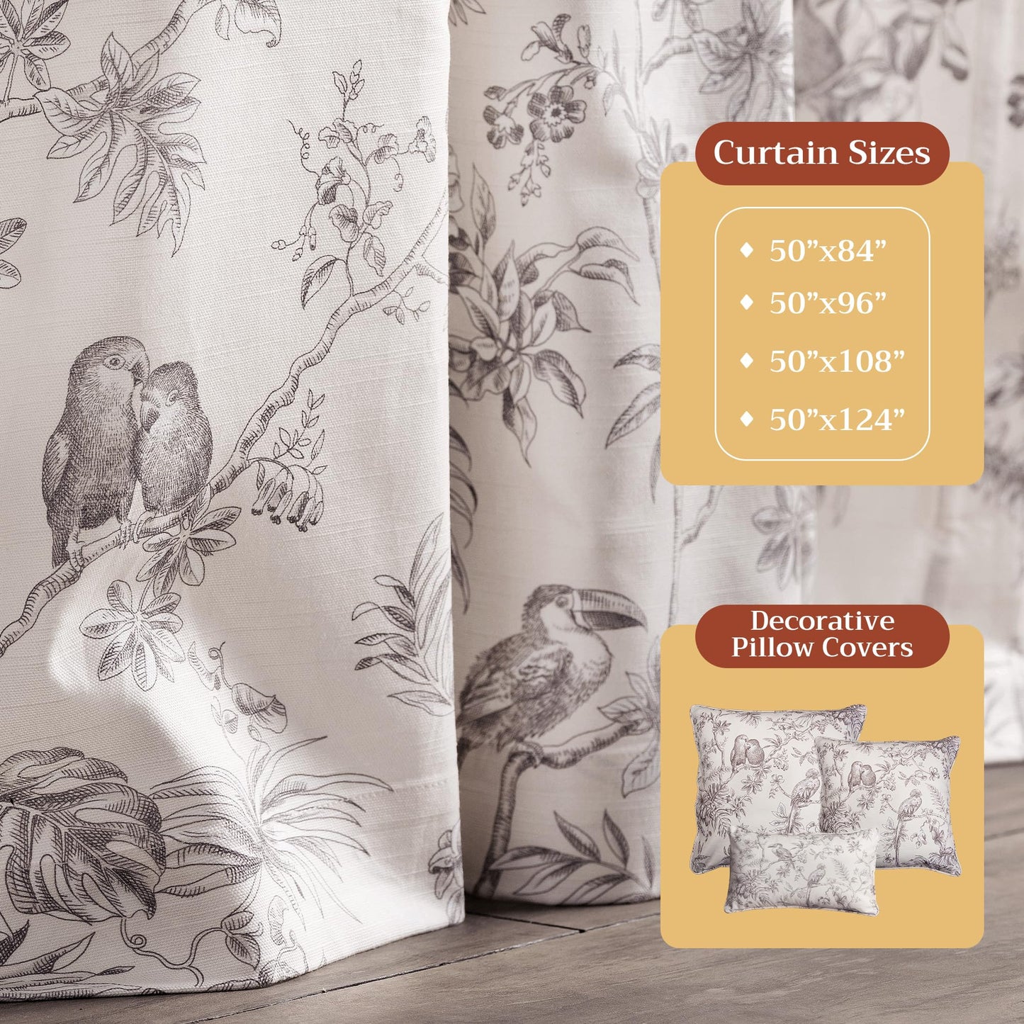 Maison d' Hermine Curtains for living room 100% Cotton 96 inch length One Panel Light Filtering Toile Curtains for Bedroom Windows with rod and loop Pockets Drapes (Jouy Paradise Beige, 50"W x 96"L)