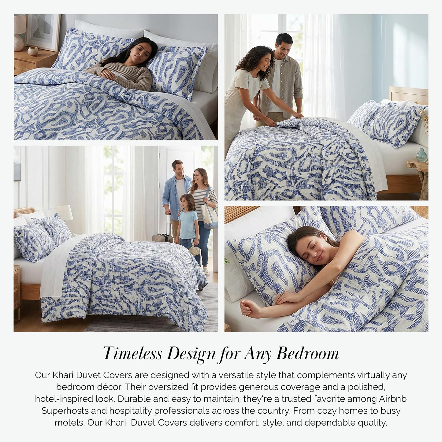 Southshore Fine Living, Inc. Oversized California King Duvet Cover Set - Printed Blue Duvet Cover King Size - Pet Hair Resistant Bedding, Fade Resistant, Zipper Closure - 2 Pillow Shams - Khari Blue