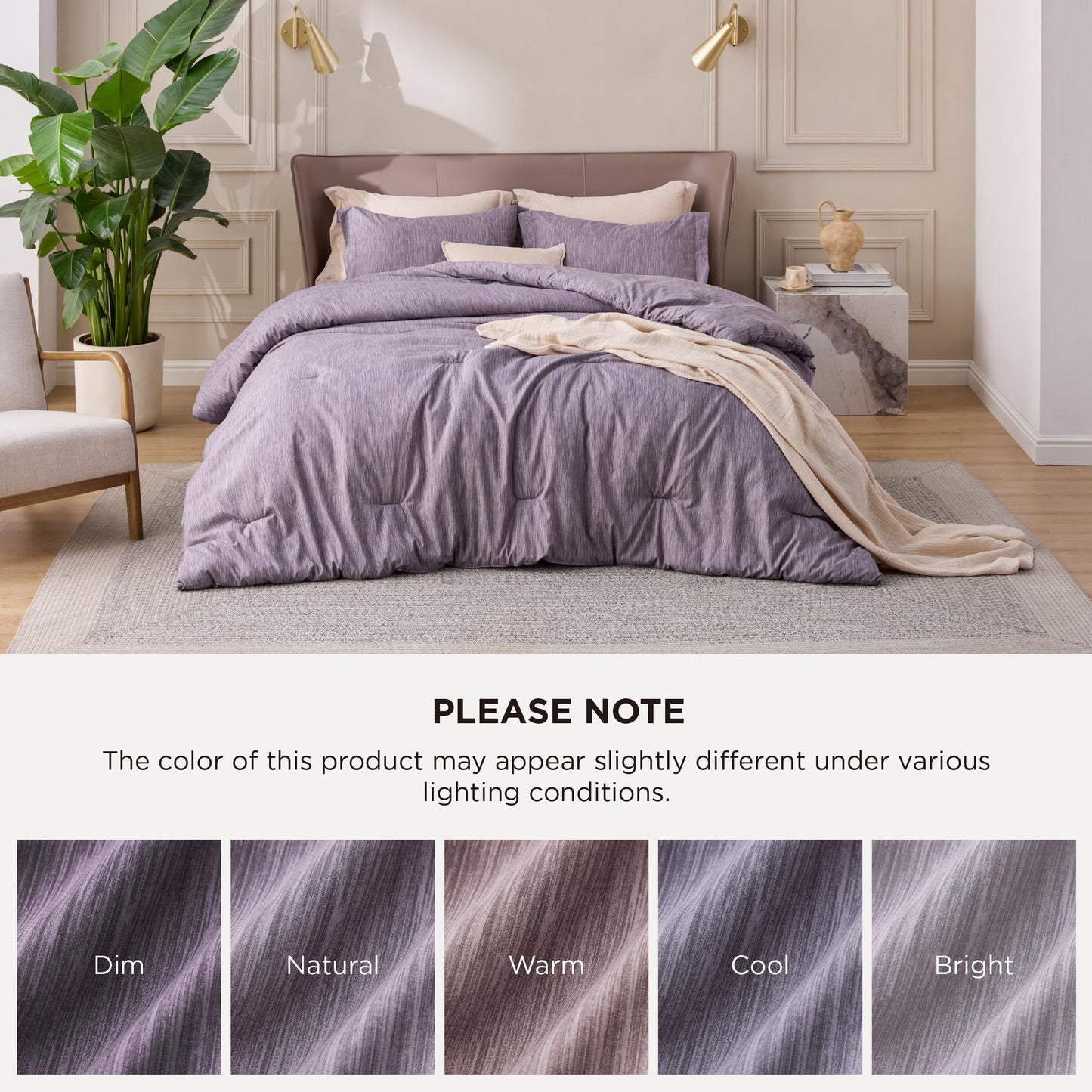 Bedsure Queen Comforter Set - Grayish Purple Comforter Queen Size, Soft Bedding for All Seasons, Cationic Dyed Bedding Set, 3 Pieces, 1 Comforter (90"x90") and 2 Pillow Shams (20"x26"+2")
