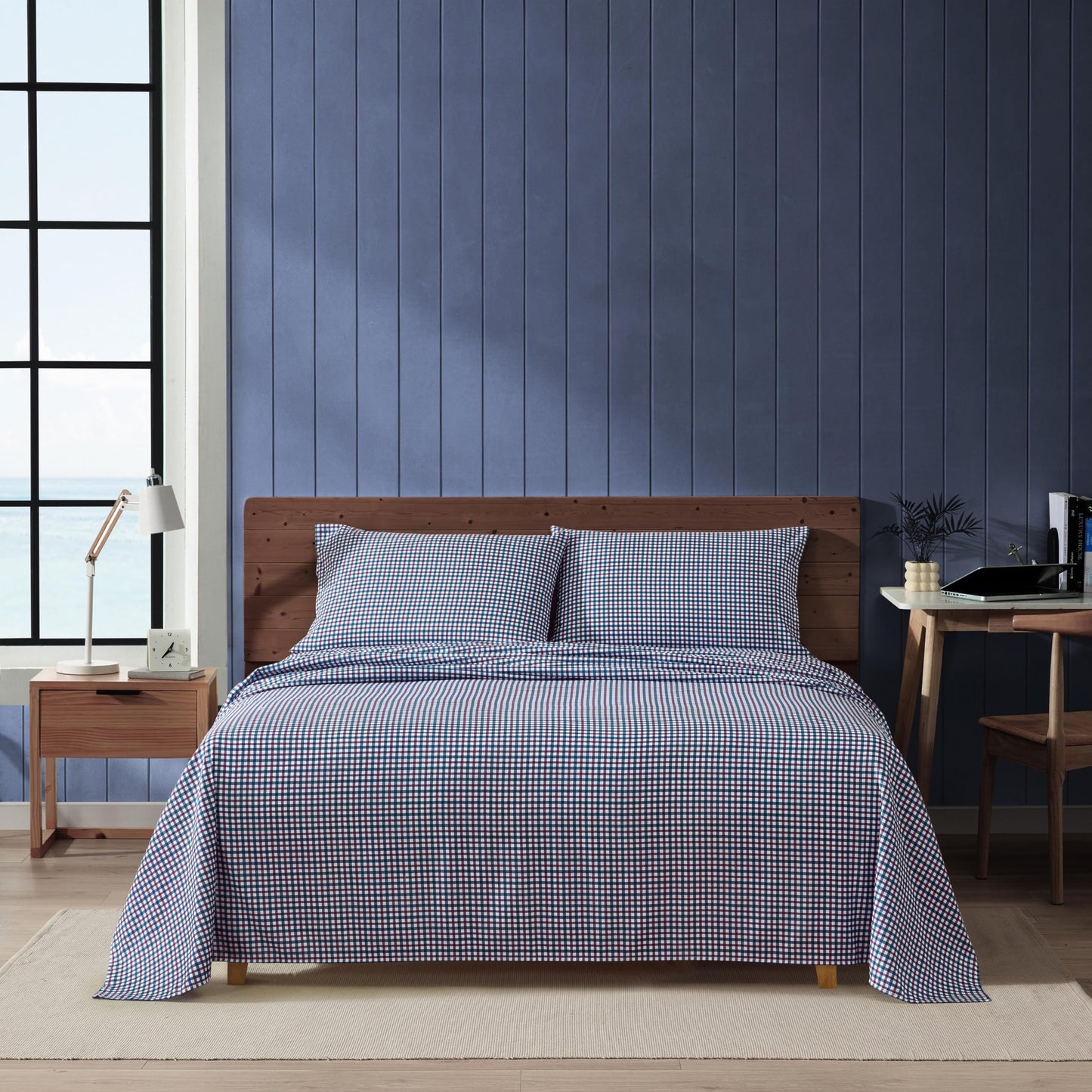 Nautica - Twin Size Sheet Set, Microfiber Bedding with Deep Pocket Fitted Sheet, Bed Sheets with Matching Pillowcase, Heritage Plaid Blue