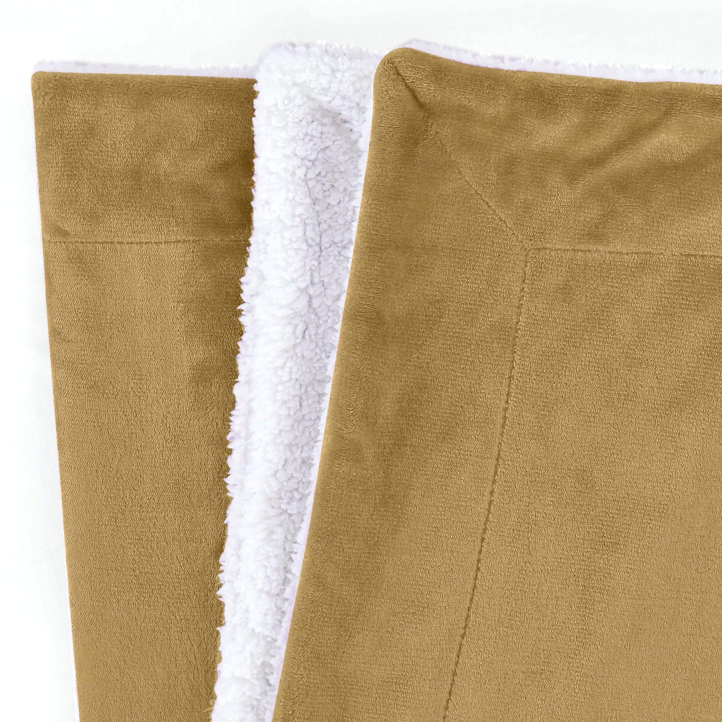 Mocassi Premium Ultra-Soft Flannel Fleece Sherpa Throw Blanket - Warm Cozy Reversible Plush Micromink Blanket for Couch, Bed and Sofa - Fluffy, Christmas Winter Bedding Gift, Queen, Gold