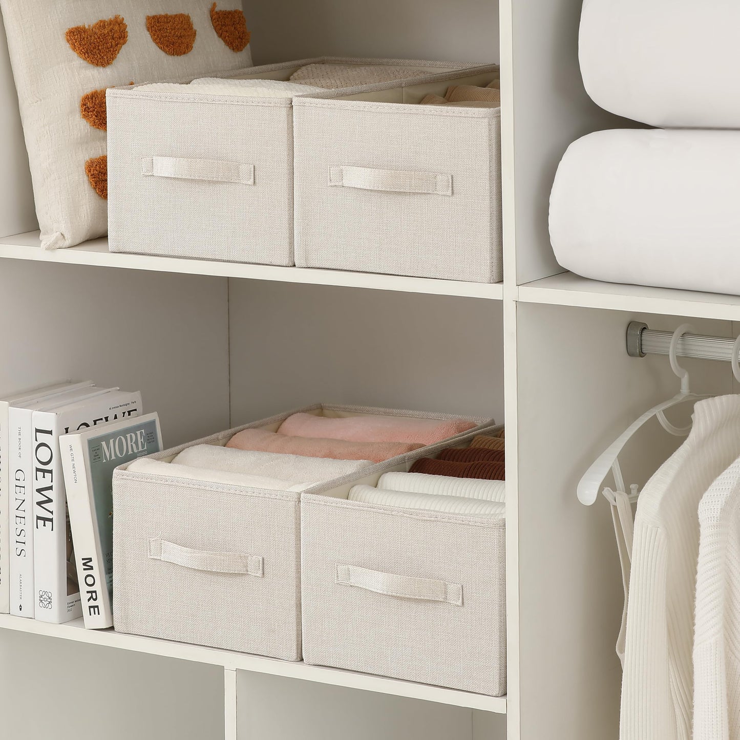 tulinstiraga Linen Folding Storage Bins, 3 Pack Large Storage Baskets, Washable, Clothing Storage Bins with Handle, Closet Organizer for Storage Sweater,Sheets(Beige, 18½"x11 x8½)