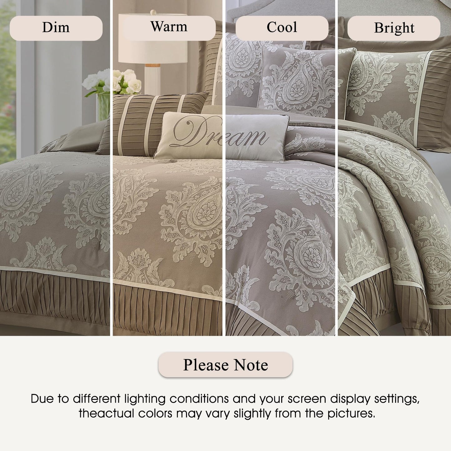 Stratford Park Beige Comforter Set King Size,7 Pieces Jacquard Bedding Set, All Season, Matching Bedskirt, Pillows & Shams
