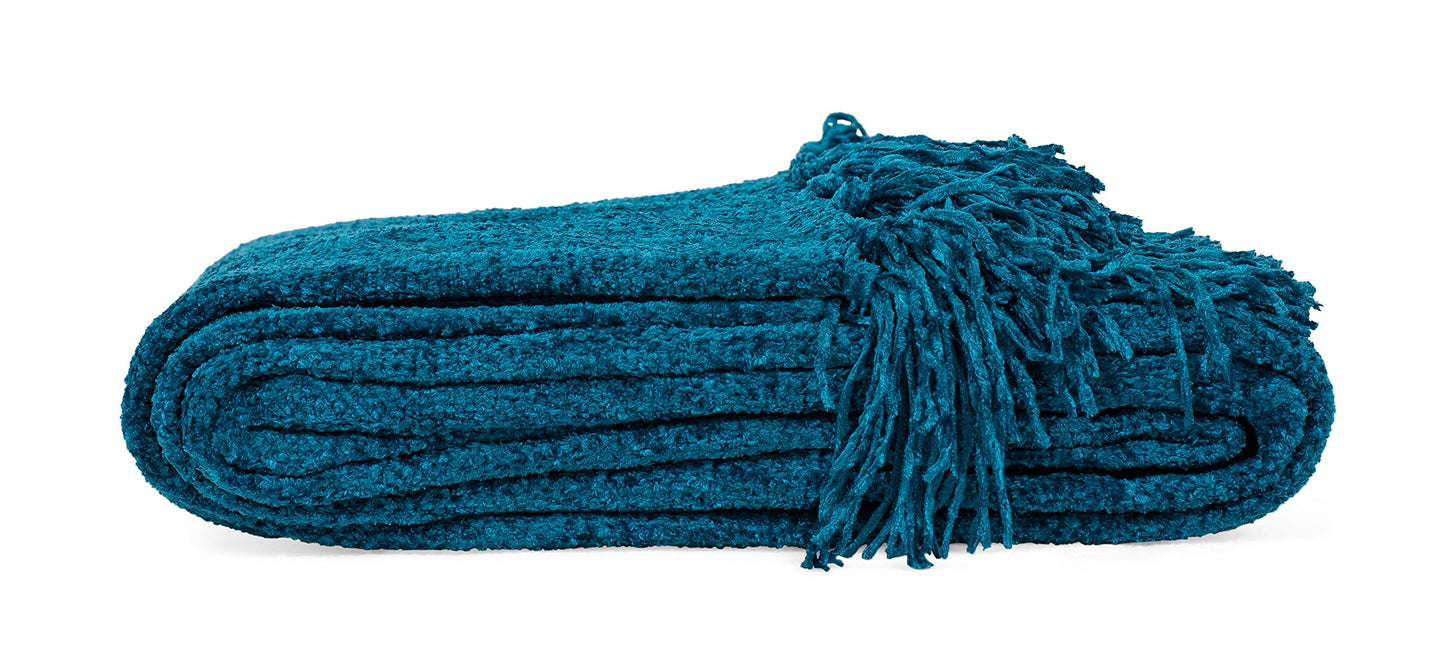 Internet's Best Thick Chenille Throw Blankets - Ultra Soft Sofa Couch Blanket with Fringe - Light Weight Sofa Throw - 100% Microfiber Polyester - Easy Travel - Bed (Teal)