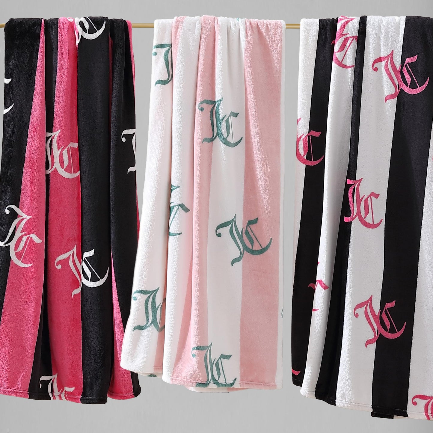 Juicy Couture Cabana Plush Hot Pink Striped 50"X70" Fuzzy Throw Blanket - Luxurious Microfiber Plush Blanket for Ultimate Comfort and Cozy Warmth