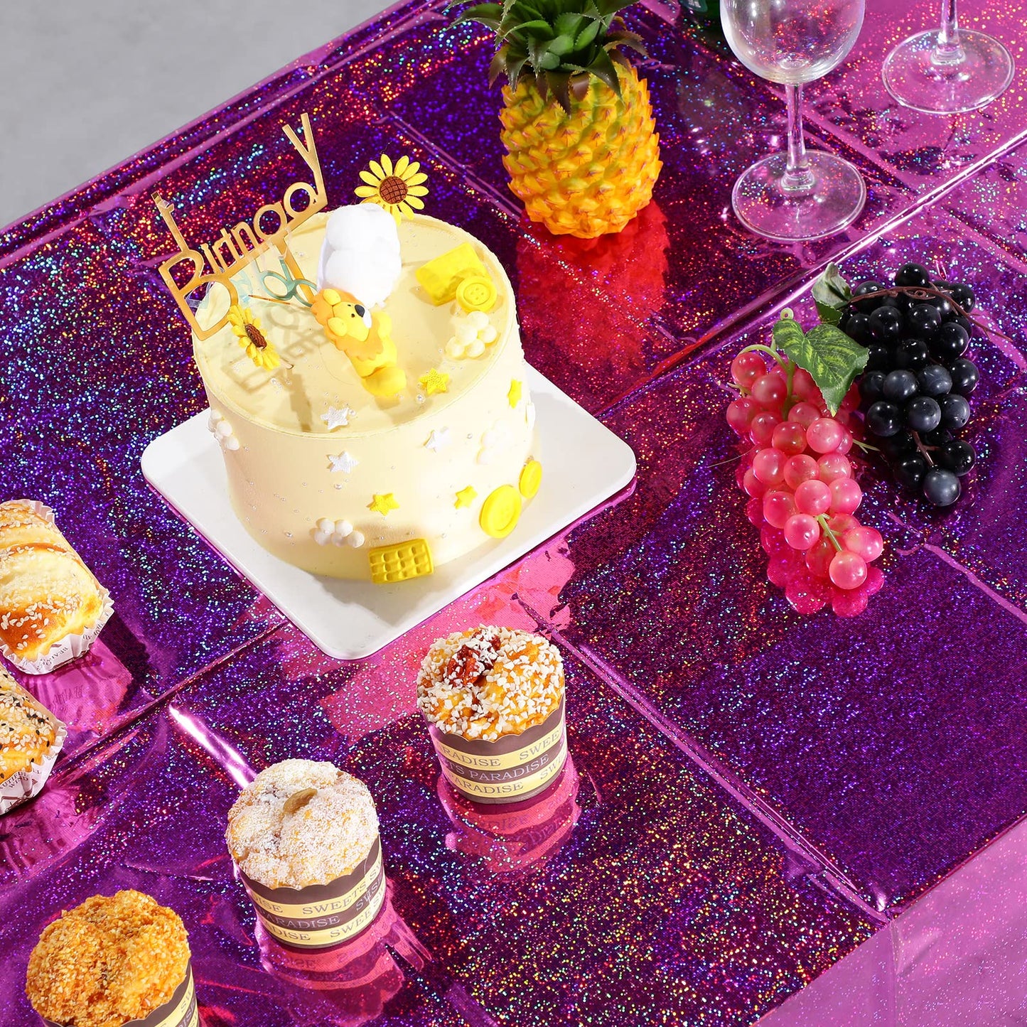 4 Pack Iridescence Plastic Tablecloths Shiny Disposable Laser Rectangle Table Covers Holographic Foil Tablecloth Iridescent Kpop Birthday Bridal Wedding Party Decoration, 54" x 108"(Pink & Purple)