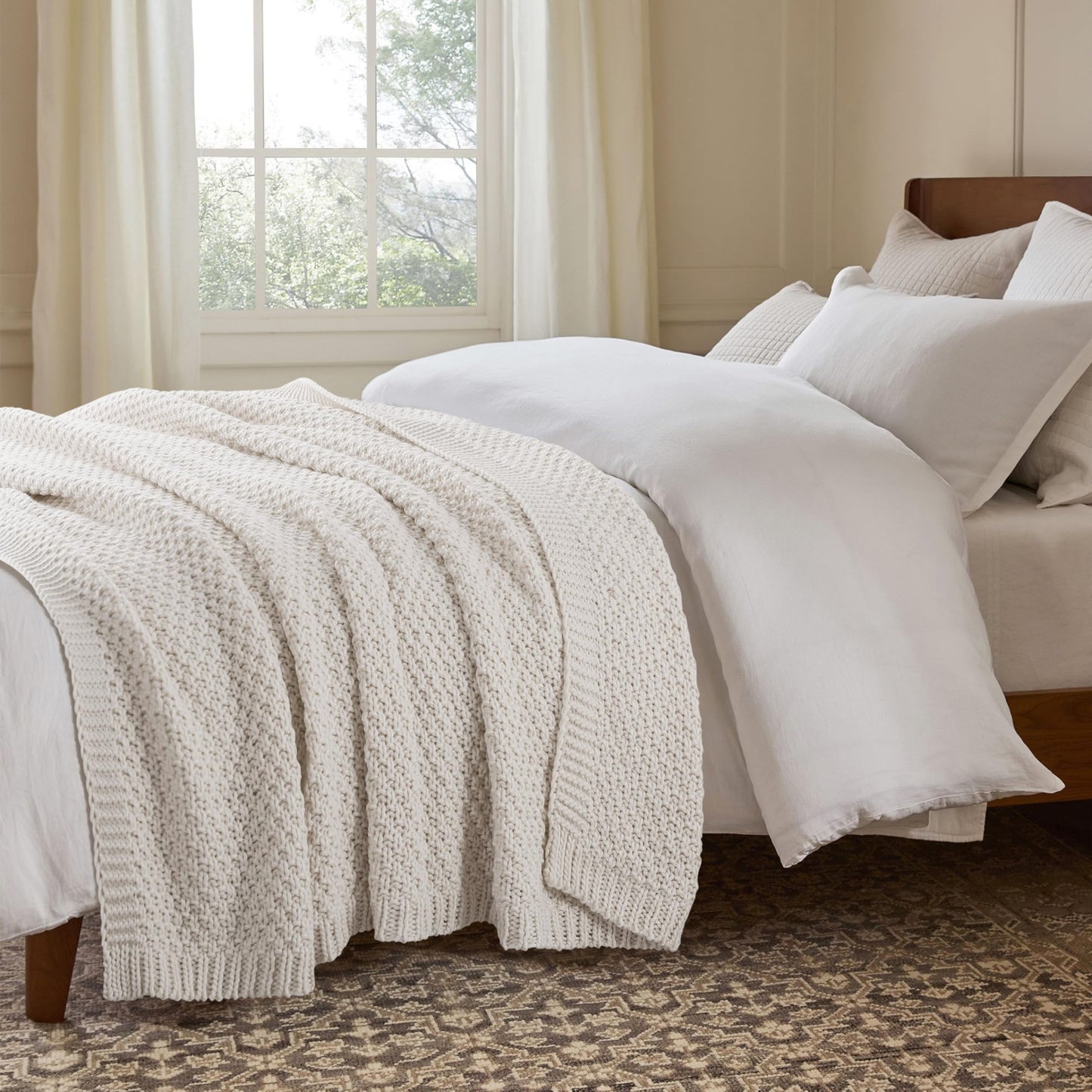 WDCOZY Chunky Cable Knit Throw Blanket Super Soft Warm Knitted Throw Blanket for Couch, Sofa, Chair, Bed Lightweight Breathable Cozy Comfortable Home Decorative Ivory Cream White 50x60 Inches