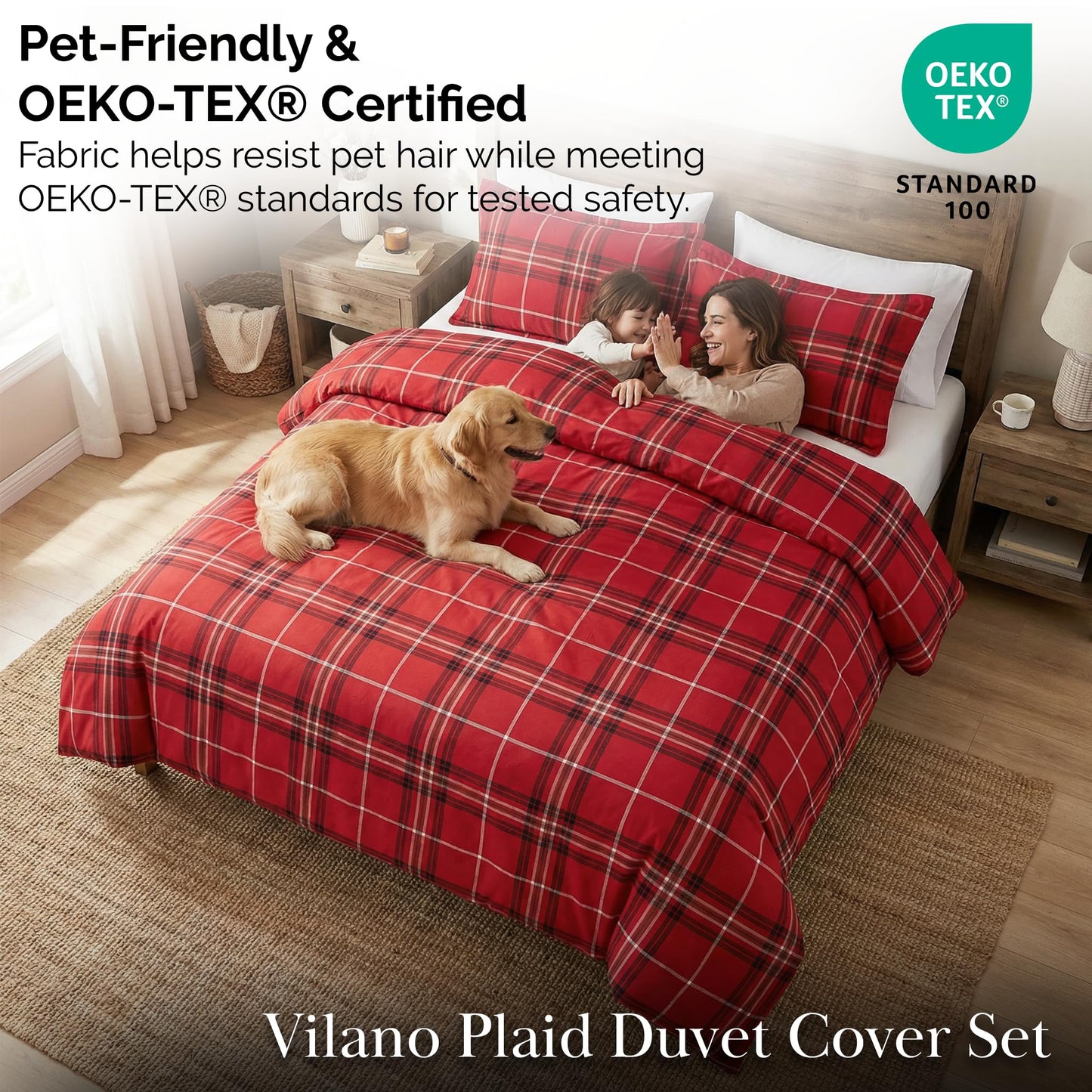 Southshore Fine Living Inc. Duvet Cover King/California King Size Set –Extra Soft Bedding w/ Zipper Closure –King Duvet Cover Set 108"x98", 2 Pillow Shams 20"x36" – Wrinkle Resistant– Vilano Plaid Red