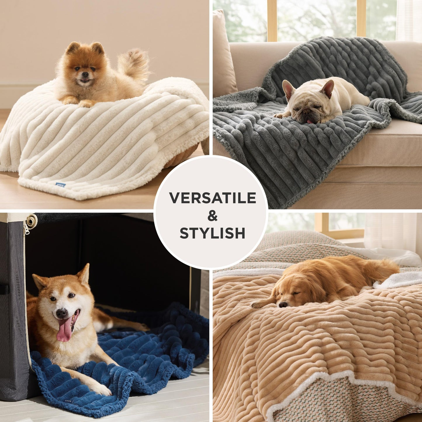 Bedsure ComfyFleece™ Waterproof Dog Blankets for Large Dogs - Soft Pet Cat Blanket Corduroy Fleece for Bed Protector Washable, Cozy Calming Reversible Furniture Protection,60"x80", Cream