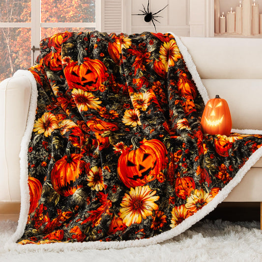 ROMROL Halloween Throw Blanket, Fall Sherpa Throw Blankets, Pumpkin, Leaves Fall Blanket, Soft Fuzzy Plush for Couch Sofa or Bed, Warm Flannel Blanket for Halloween Fall Decor (50" x 60")