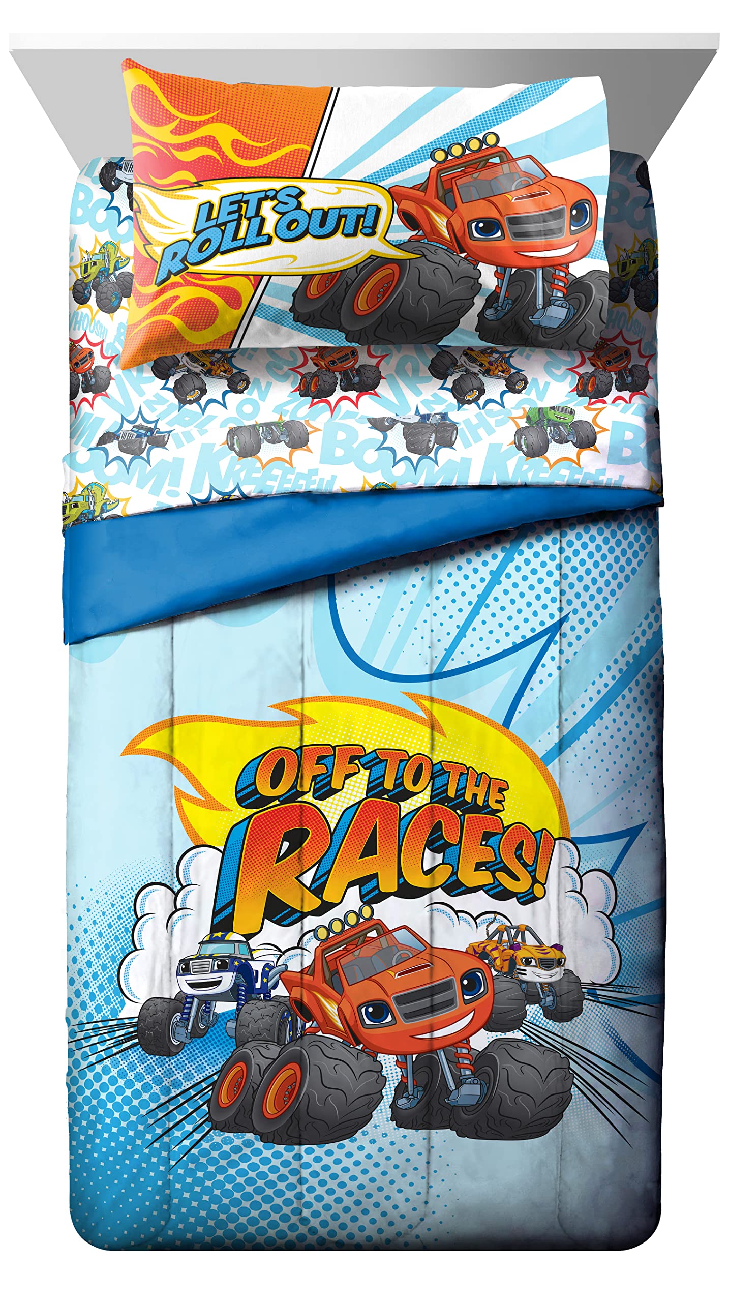 Jay Franco Blaze and the Monster Machines Off to The Races 5 Piece Twin Size Bed Set - Includes Comforter & Sheet Set - Super Soft Fade Resistant Microfiber (Official Blaze Products)