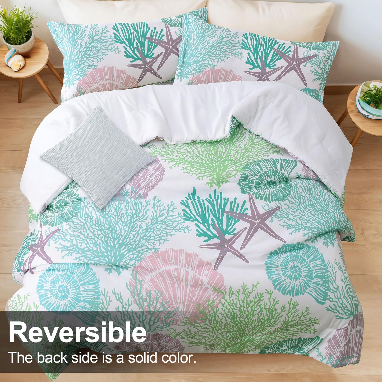 Tritard Coastal Comforter Set King Size 3 Piece, Soft Beach Themed Comforter, Ocean Nautical Lightweight Bedding Sets for All Seasons, (1 Reversible Comforter and 2 Pillow Shams), 104''x90'', C5