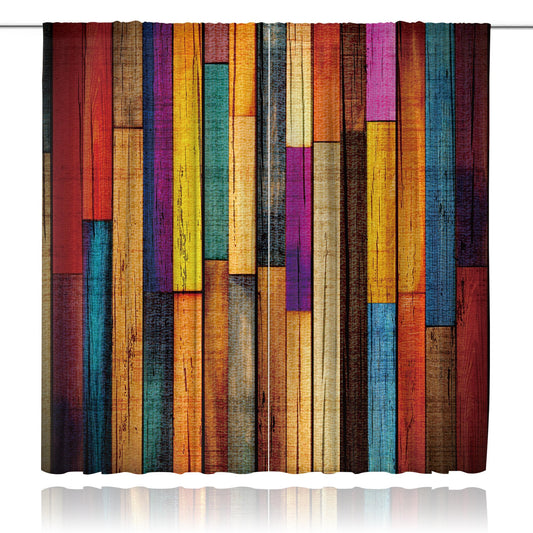 MESHELLY Rustic Farmhouse Curtains 52W X 84H Inch Rod Pocket Colorful Curtains for Living Room Western Barn Door Wooden Decor Multicolor Wood Cabin Country Garage Art Printed Bedroom Drapes 2 Panels