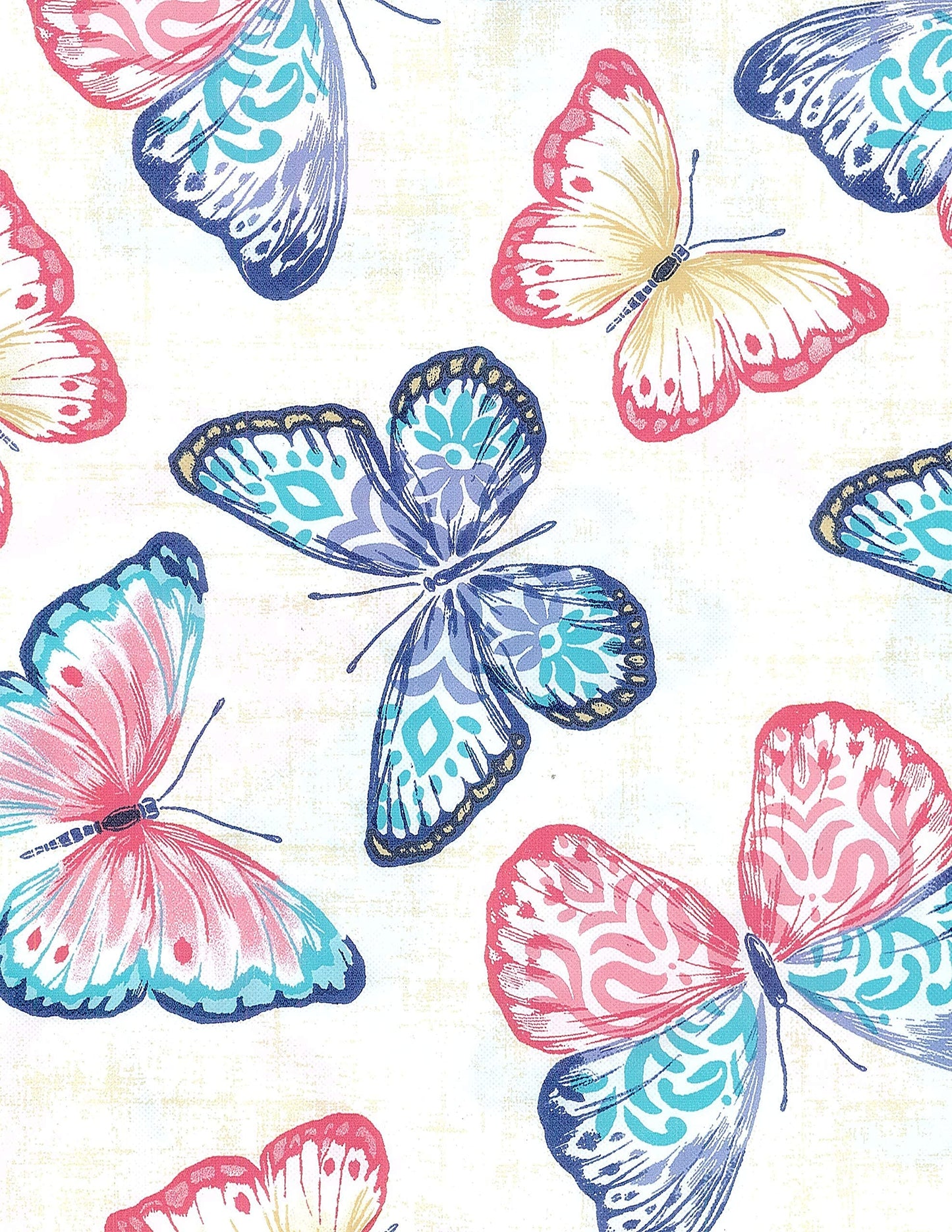 Covers For The Home Deluxe Elastic Edged Flannel Backed Vinyl Fitted Table Cover - Butterfly Pattern - Large Round Oblong Oval - Fits Tables up to 45" - 56" Diameter
