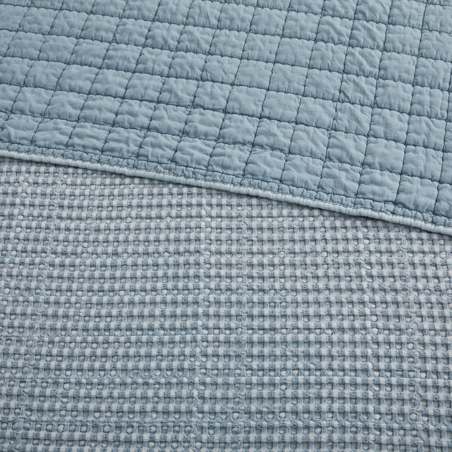 Levtex Home Mills Waffle King Bedspread Set (122x106in) with 2 Pillow Shams (36x20in) - Chambray - Cotton Waffle King Size Bedspread Set - Soft, Pre-Washed