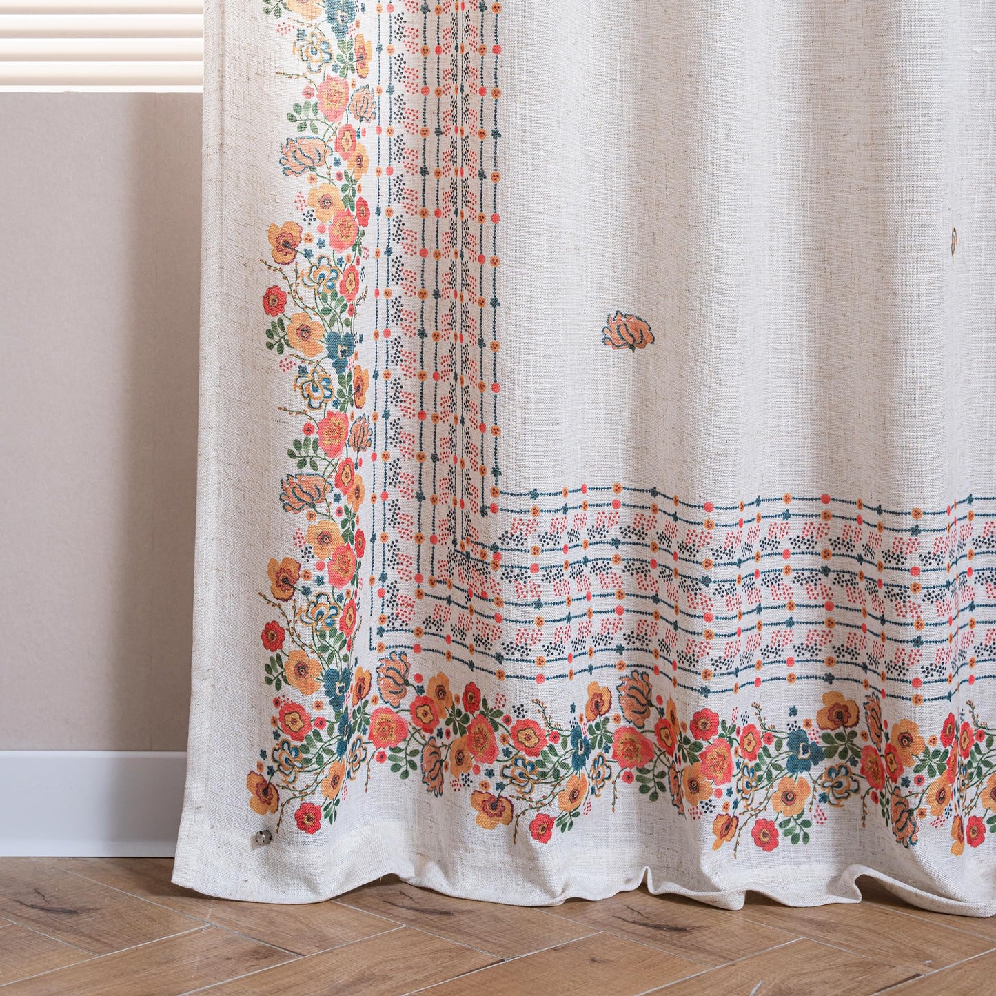MYSKY HOME Boho Floral Curtains for Living Room 2 Panels Linen Semi Sheer Flower Curtains & Drapes 84 Inches Length Farmhouse Room Decor Style Back Tab for Dining Room, Yellow, 50" x 84"