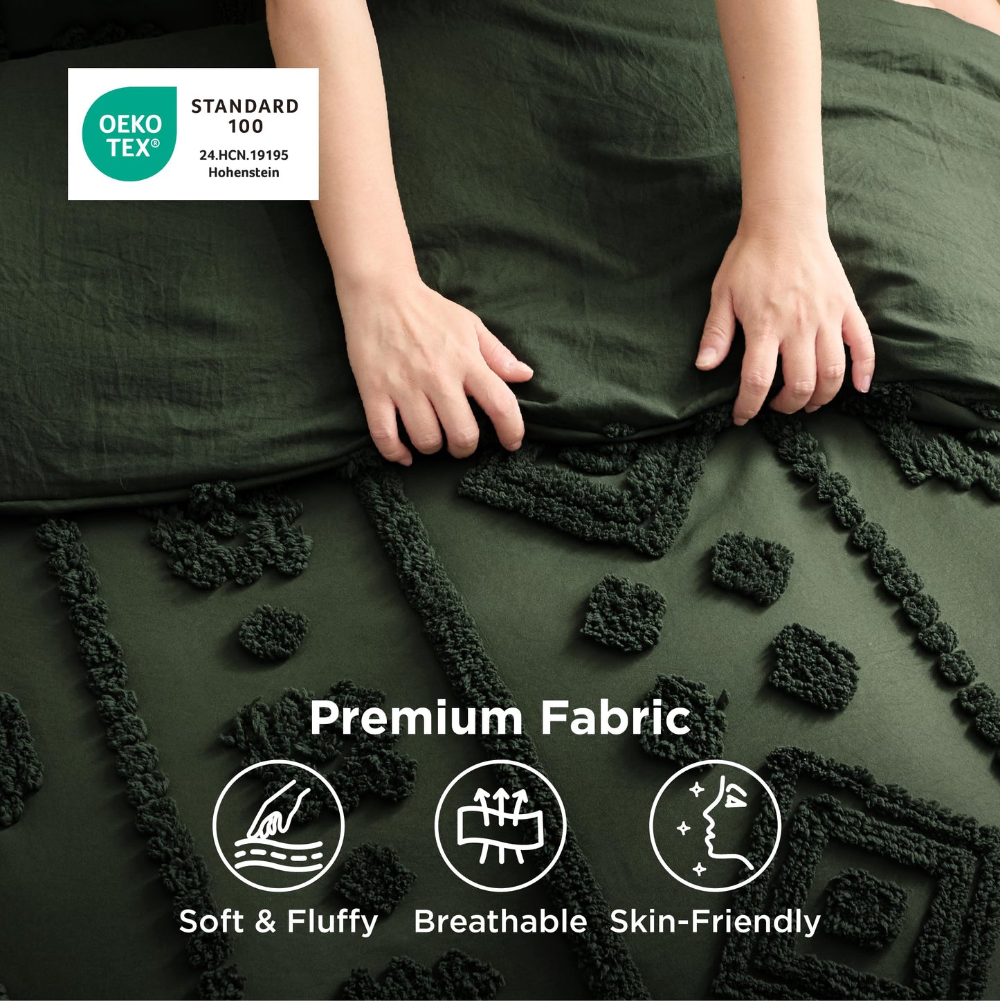 Bedsure Boho Tufted Green Comforter King Size, GentleSoft™ 3 Pieces Boho Farmhouse-Style Decor Bedding, Exquisite Bedding for All Seasons, 1 Bed Comforter, 2 Pillow Shams, 104x90 Inches
