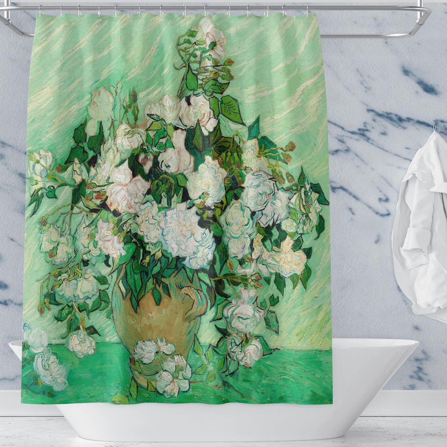 Sobrzy Van Gogh Shower Curtain for Bathroom with Hooks, Famous Art Long Cloth Fabric Shower Curtain Bath Van Gogh Decorations, 71Wx72L (Multi, 71x72 Inches, Roses)