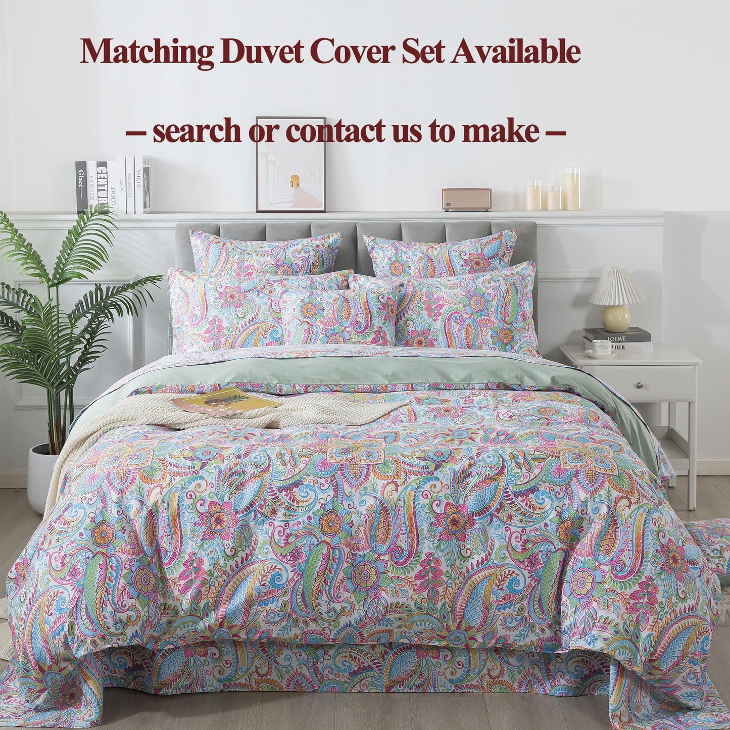 FADFAY Paisley Sheets Set Full Bohemian Damask Paisley Bedding Luxurious Boho Pink Paisley Bed Sheet Set Breathable Cotton Ultra Soft 17.5'' Deep Pocket Fitted Sheet 4Pcs, Full Size