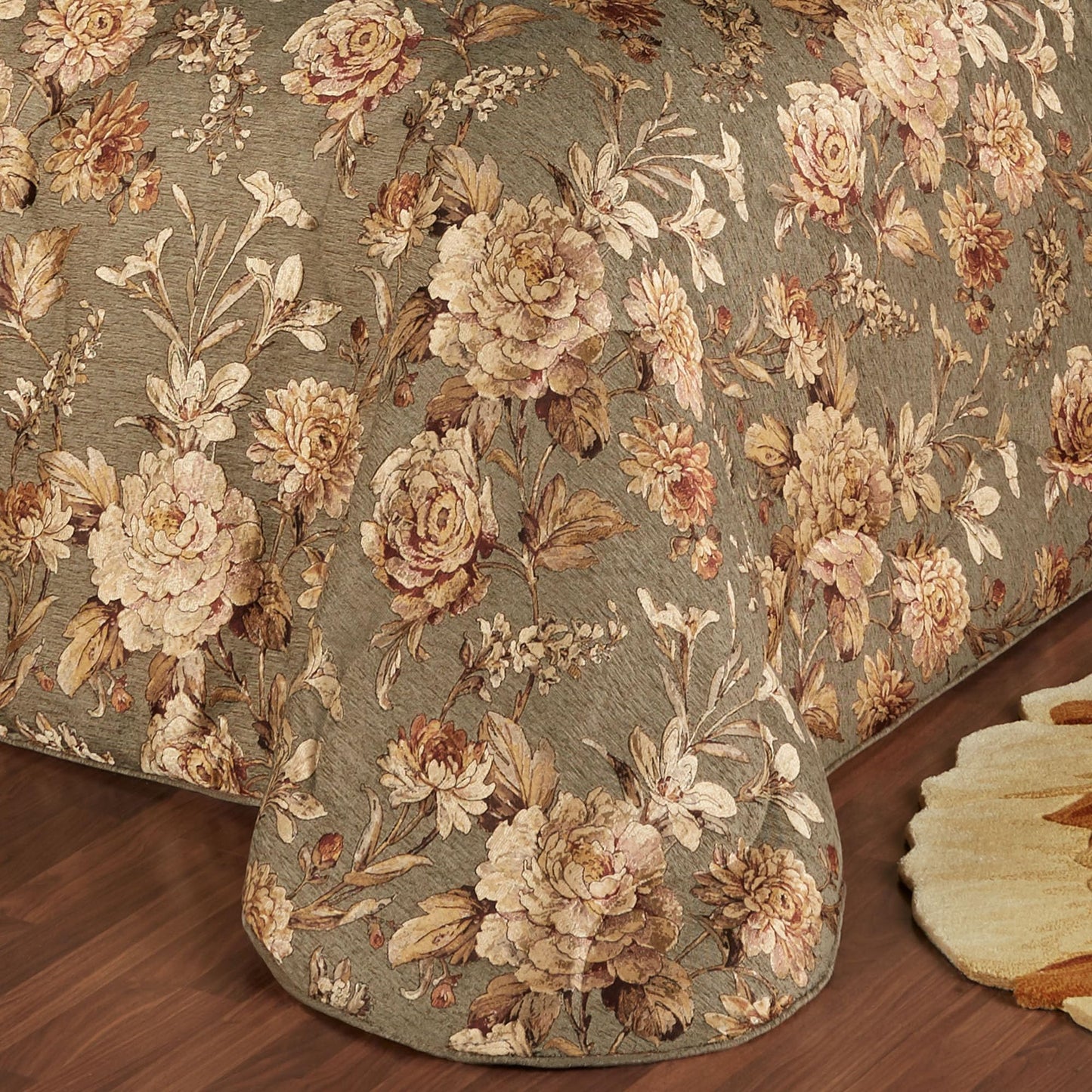 Rhapsody Floral Luxury Bedding | 6 Piece Oversized Bedspread Set: King Bedspread, 2 King Shams, Round Pillow, 18" Square Pillow, Rectangle Pillow | Sophisticated | Flower | Woven | Traditional