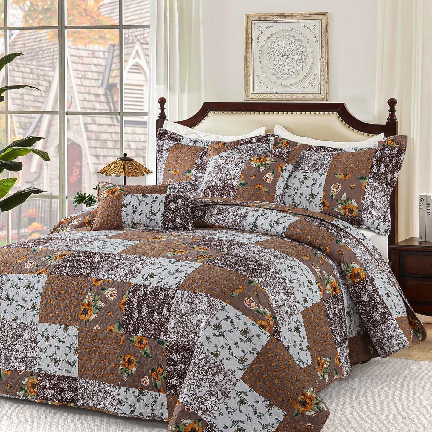 BEDIFANY Cotton Filling King Quilt Set - Reversible Farmhouse Bedspreads King Size with 2 Pillow Shams - Lightweight King Size Quilt Bedding Sets, 3 Pieces (98 x 106 inch)