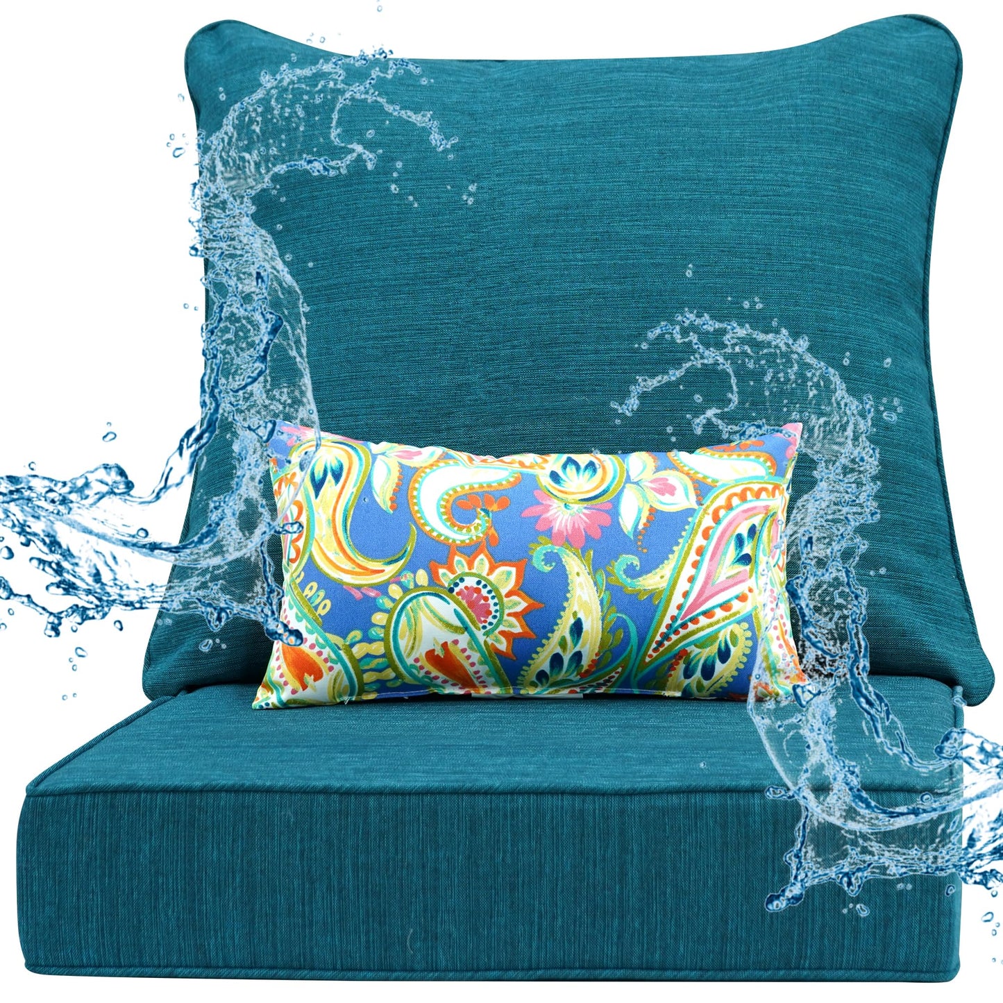 AONETOZ Luxury Outdoor Cushions Set 24 x 22 Inch, 5" Thick Olefin Patio Furniture Cushions, 30D Sponge Filling Fade Waterproof Fade Resistant with Removable Covers and Lumbar Pillow Aspen Malachite