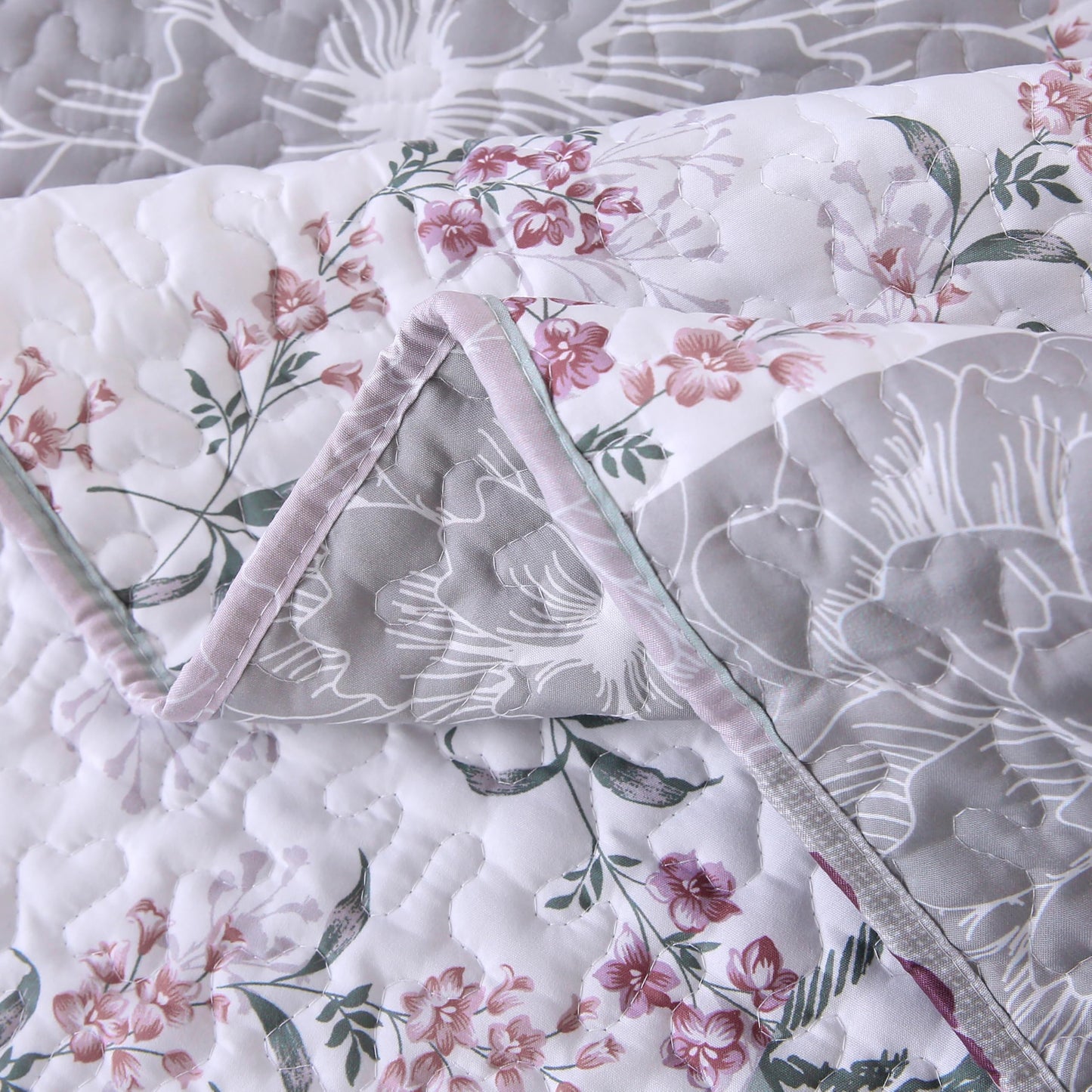 DURLENGEN Patchwork Quilt Set King Size 3Pcs, Floral with Patchwork Pattern,Soft Microfiber Lightweight Bedspread for All Season Layering(King 106x96,Floral Patchwork)
